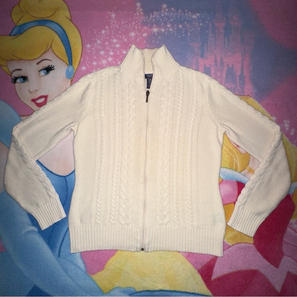 cream y2k cable knit zip up sweater - Picture 2 of 5